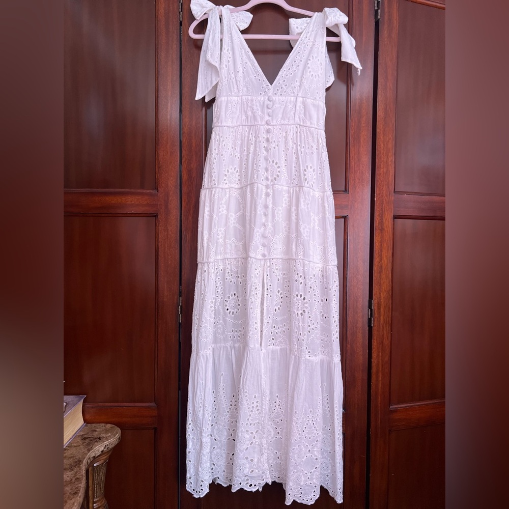 White Eyelet Tie-Shoulder Maxi Dress - Women's Summer Maxi